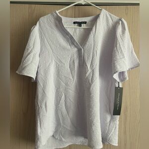 Elizabeth and James white Dot-Textured Split V-Neck Blouse